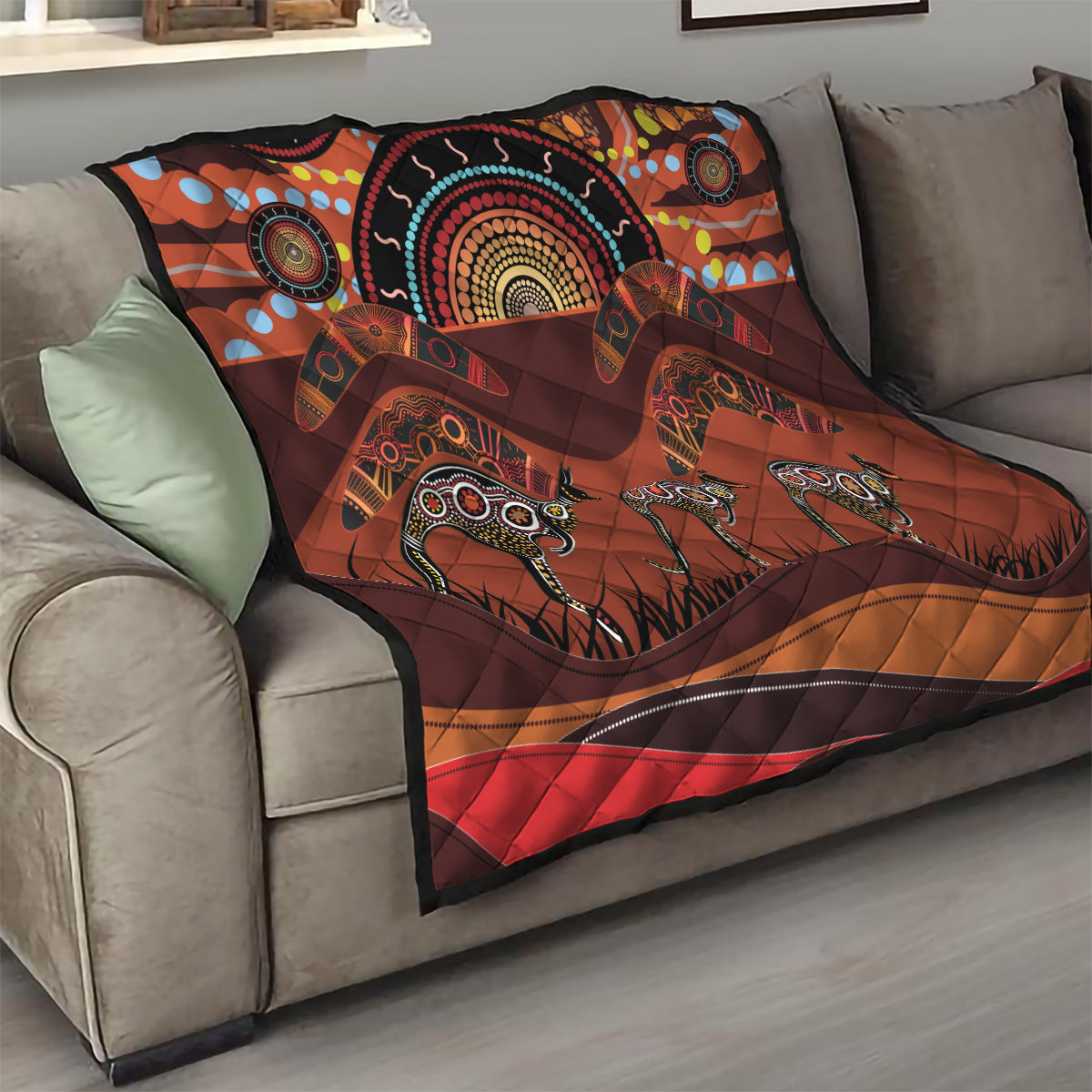 Bomerang and Kangaroo Aboriginal Art Quilt