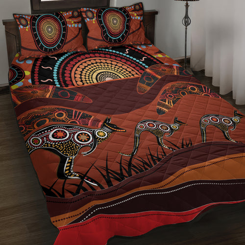 Bomerang and Kangaroo Aboriginal Art Quilt Bed Set