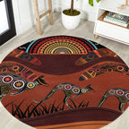 Bomerang and Kangaroo Aboriginal Art Round Carpet