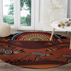 Bomerang and Kangaroo Aboriginal Art Round Carpet
