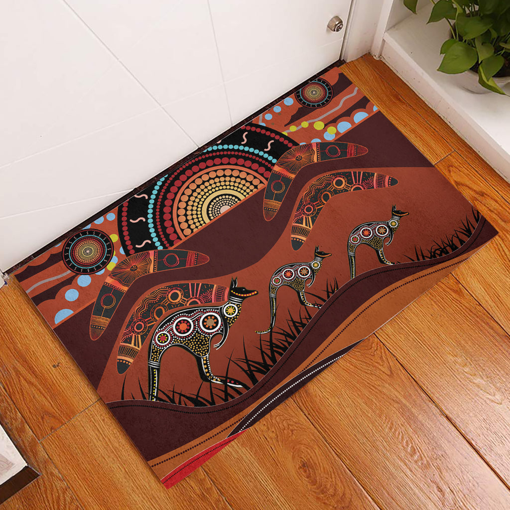 Bomerang and Kangaroo Aboriginal Art Rubber Doormat