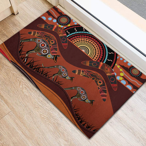 Bomerang and Kangaroo Aboriginal Art Rubber Doormat