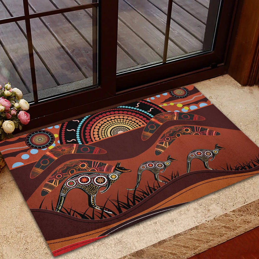 Bomerang and Kangaroo Aboriginal Art Rubber Doormat