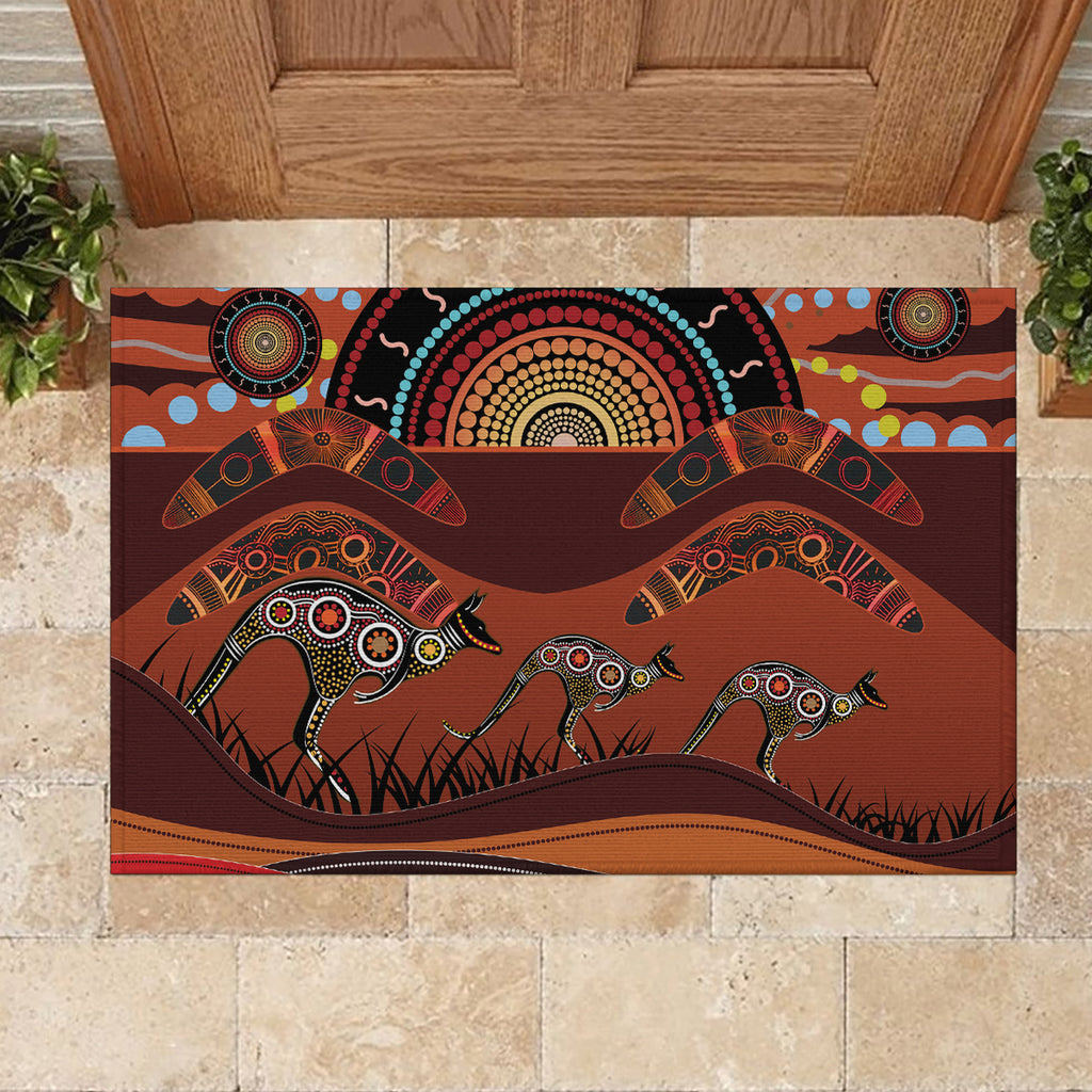 Bomerang and Kangaroo Aboriginal Art Rubber Doormat