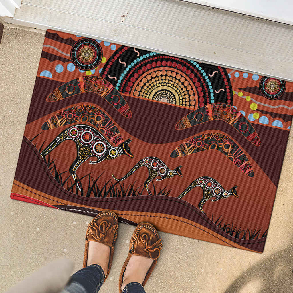 Bomerang and Kangaroo Aboriginal Art Rubber Doormat