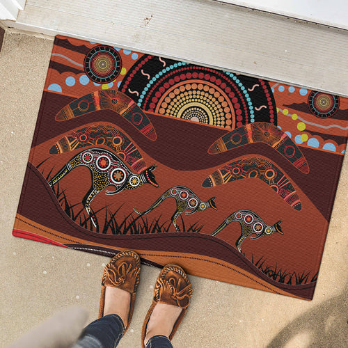 Bomerang and Kangaroo Aboriginal Art Rubber Doormat