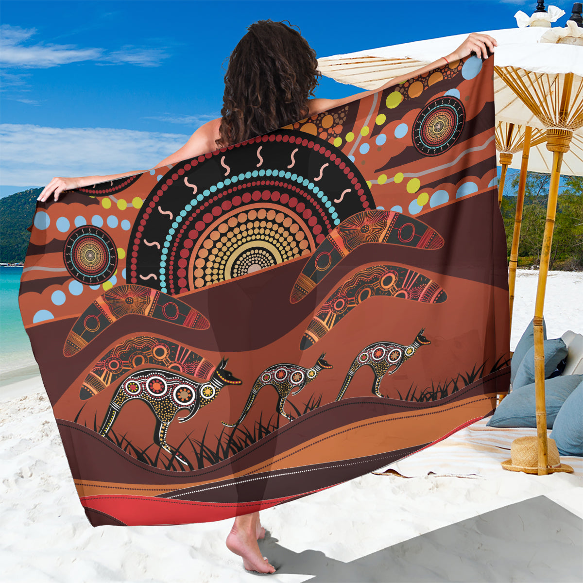 Bomerang and Kangaroo Aboriginal Art Sarong