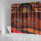 Bomerang and Kangaroo Aboriginal Art Shower Curtain