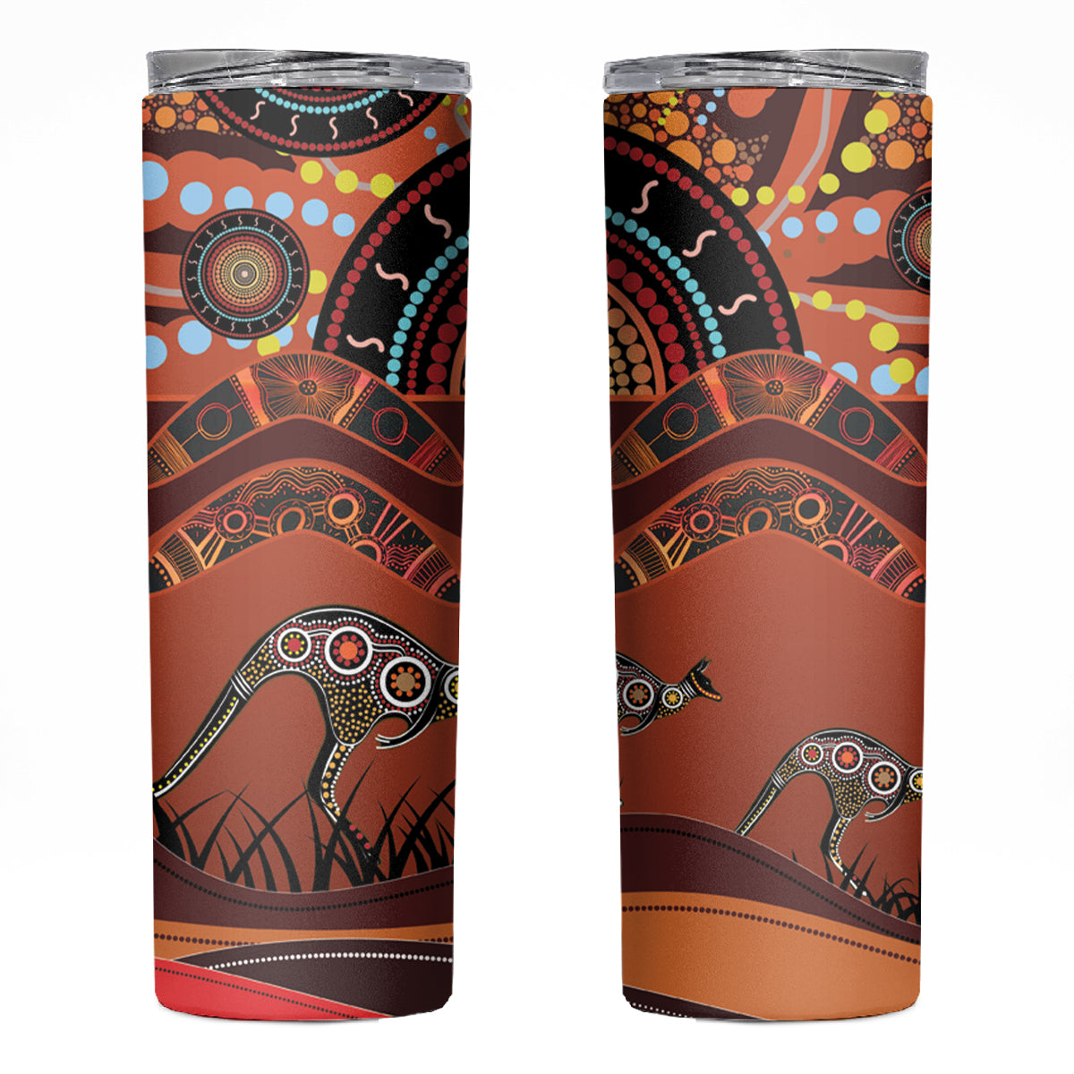 Bomerang and Kangaroo Aboriginal Art Skinny Tumbler