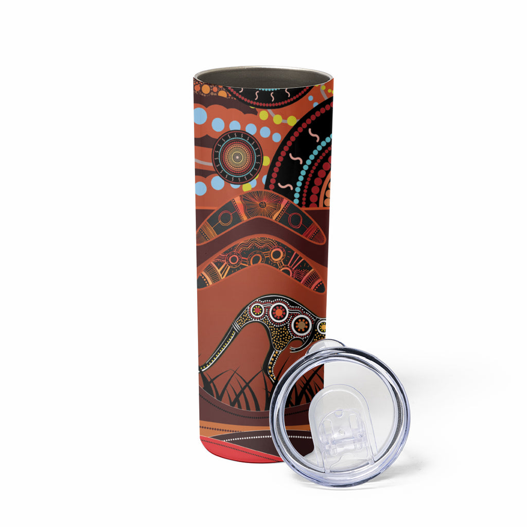 Bomerang and Kangaroo Aboriginal Art Skinny Tumbler