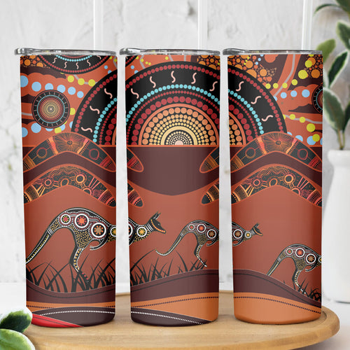 Bomerang and Kangaroo Aboriginal Art Skinny Tumbler