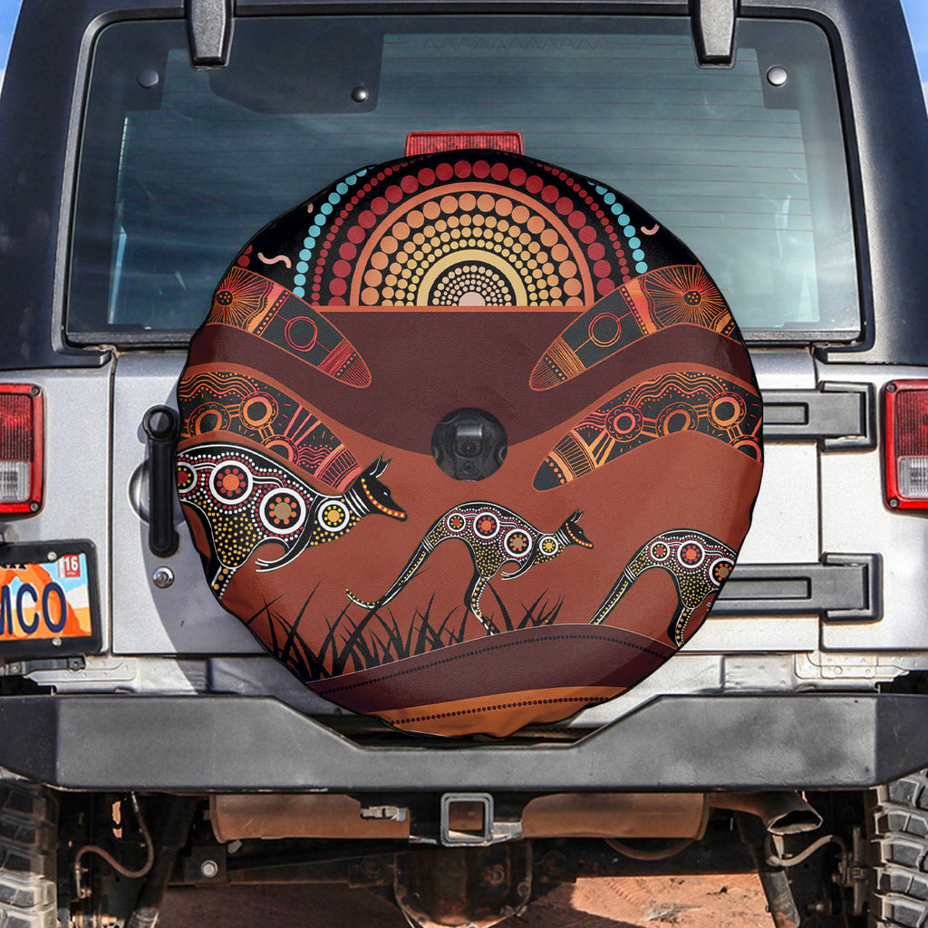 Bomerang and Kangaroo Aboriginal Art Spare Tire Cover