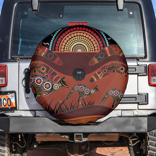 Bomerang and Kangaroo Aboriginal Art Spare Tire Cover