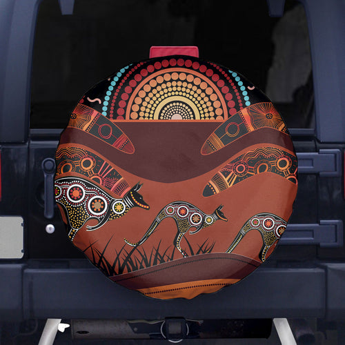 Bomerang and Kangaroo Aboriginal Art Spare Tire Cover