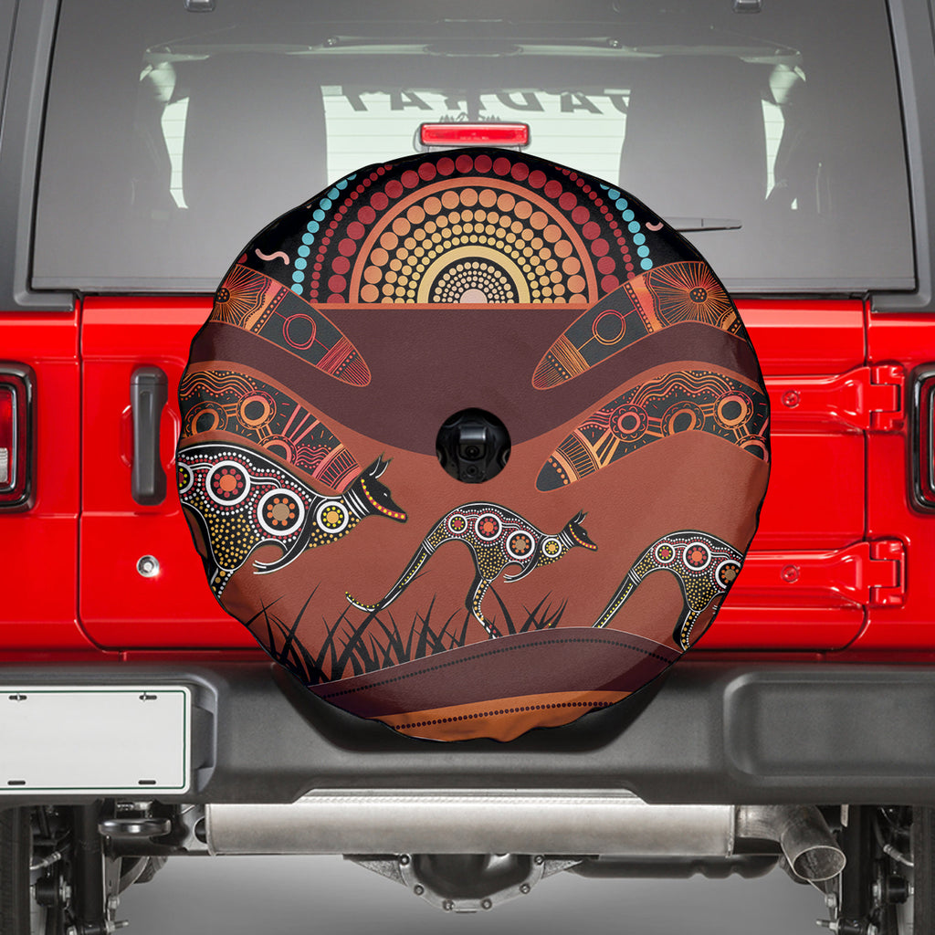 Bomerang and Kangaroo Aboriginal Art Spare Tire Cover