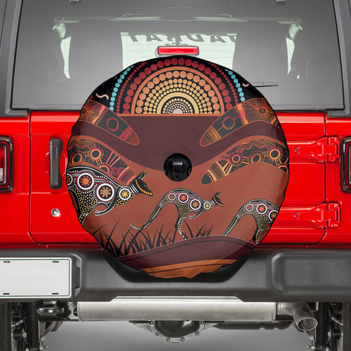 Bomerang and Kangaroo Aboriginal Art Spare Tire Cover