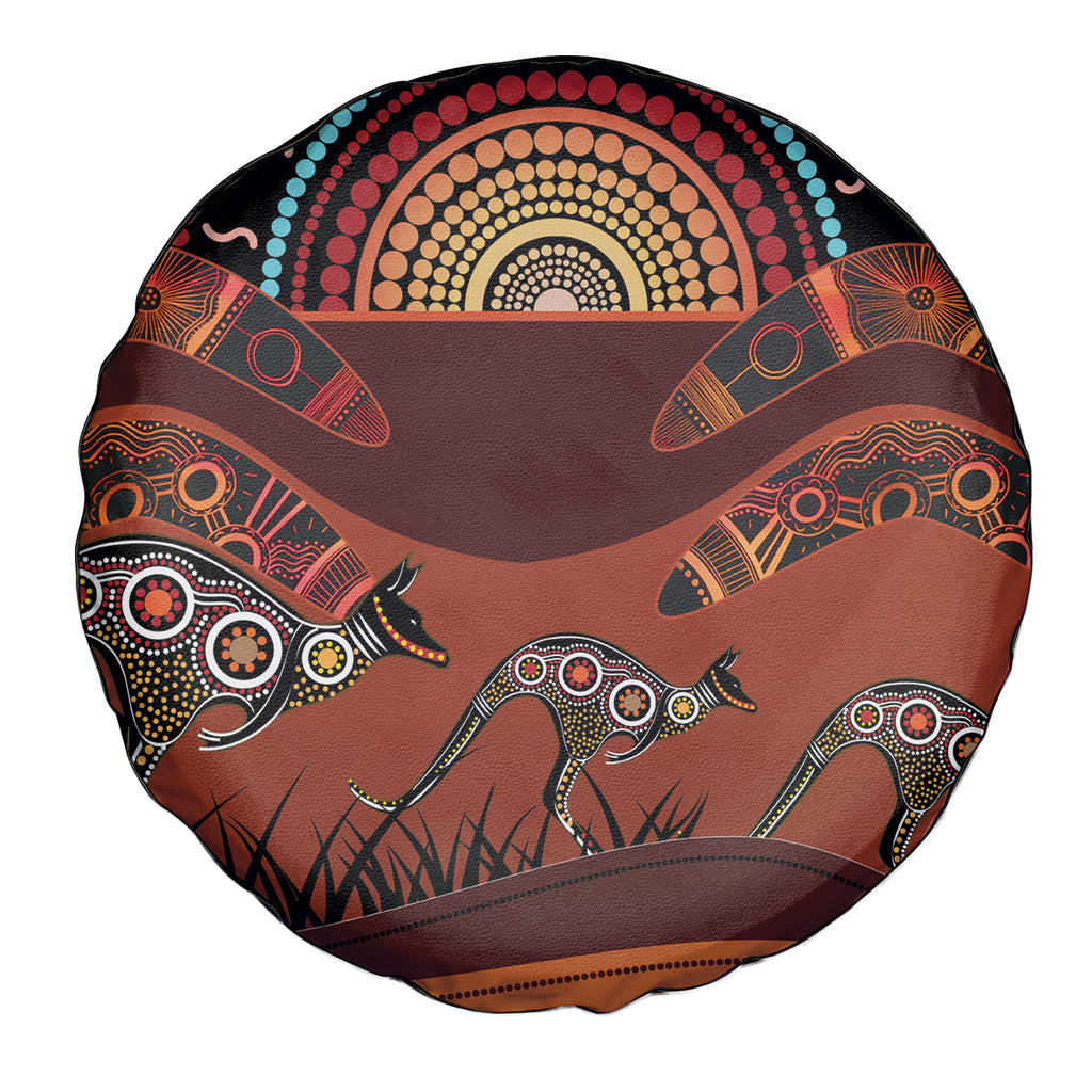 Bomerang and Kangaroo Aboriginal Art Spare Tire Cover