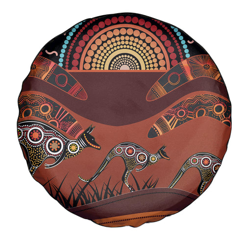 Bomerang and Kangaroo Aboriginal Art Spare Tire Cover
