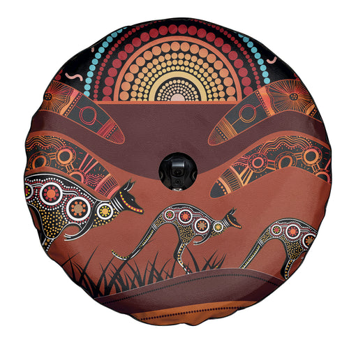 Bomerang and Kangaroo Aboriginal Art Spare Tire Cover