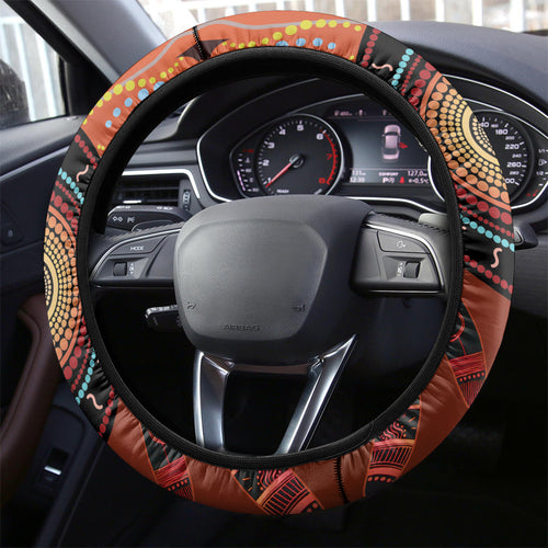 Bomerang and Kangaroo Aboriginal Art Steering Wheel Cover