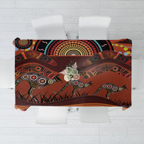 Bomerang and Kangaroo Aboriginal Art Tablecloth