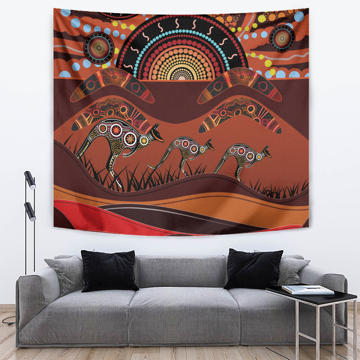 Bomerang and Kangaroo Aboriginal Art Tapestry
