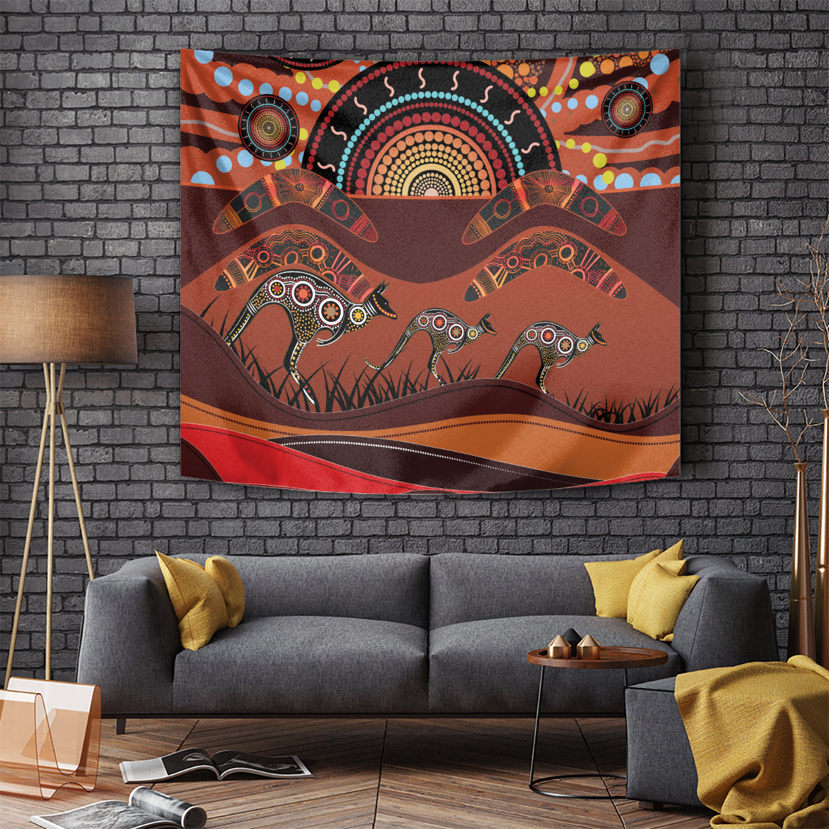 Bomerang and Kangaroo Aboriginal Art Tapestry