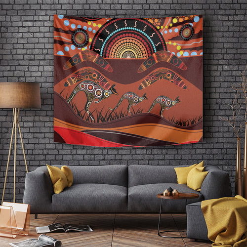 Bomerang and Kangaroo Aboriginal Art Tapestry