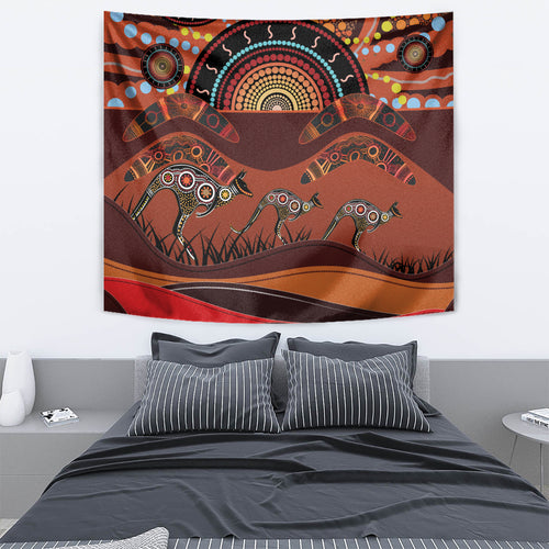 Bomerang and Kangaroo Aboriginal Art Tapestry
