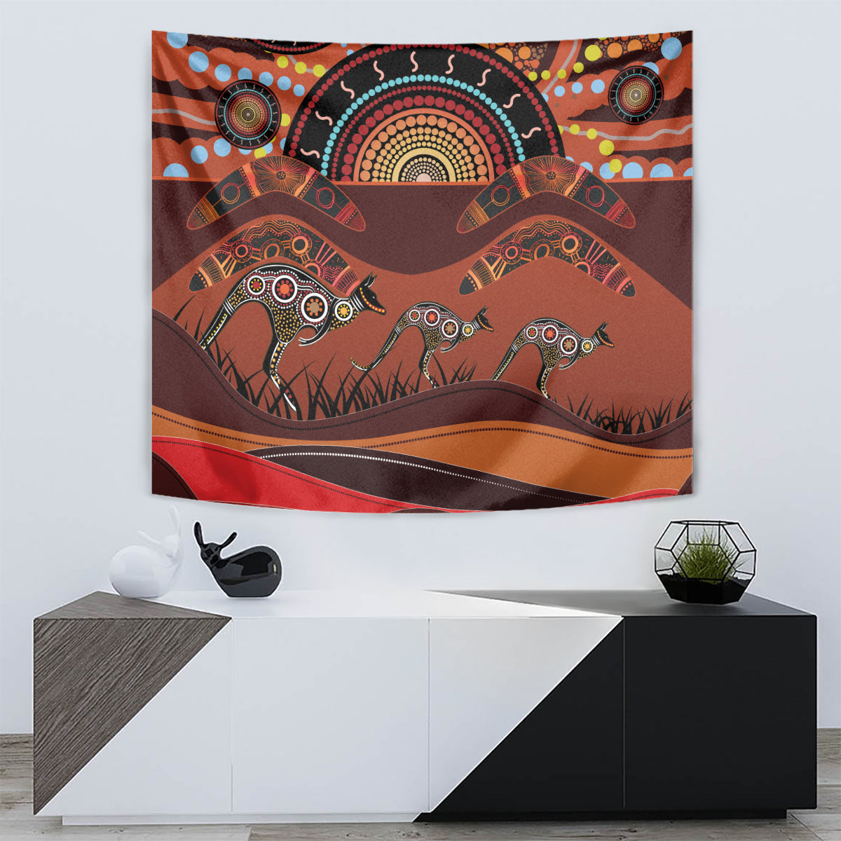 Bomerang and Kangaroo Aboriginal Art Tapestry