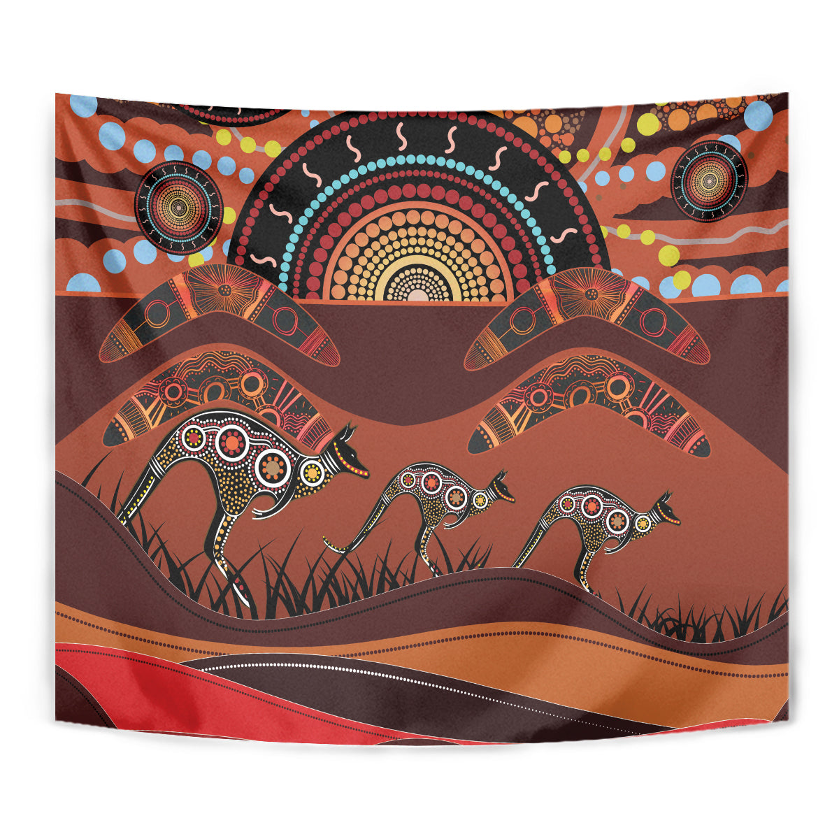 Bomerang and Kangaroo Aboriginal Art Tapestry