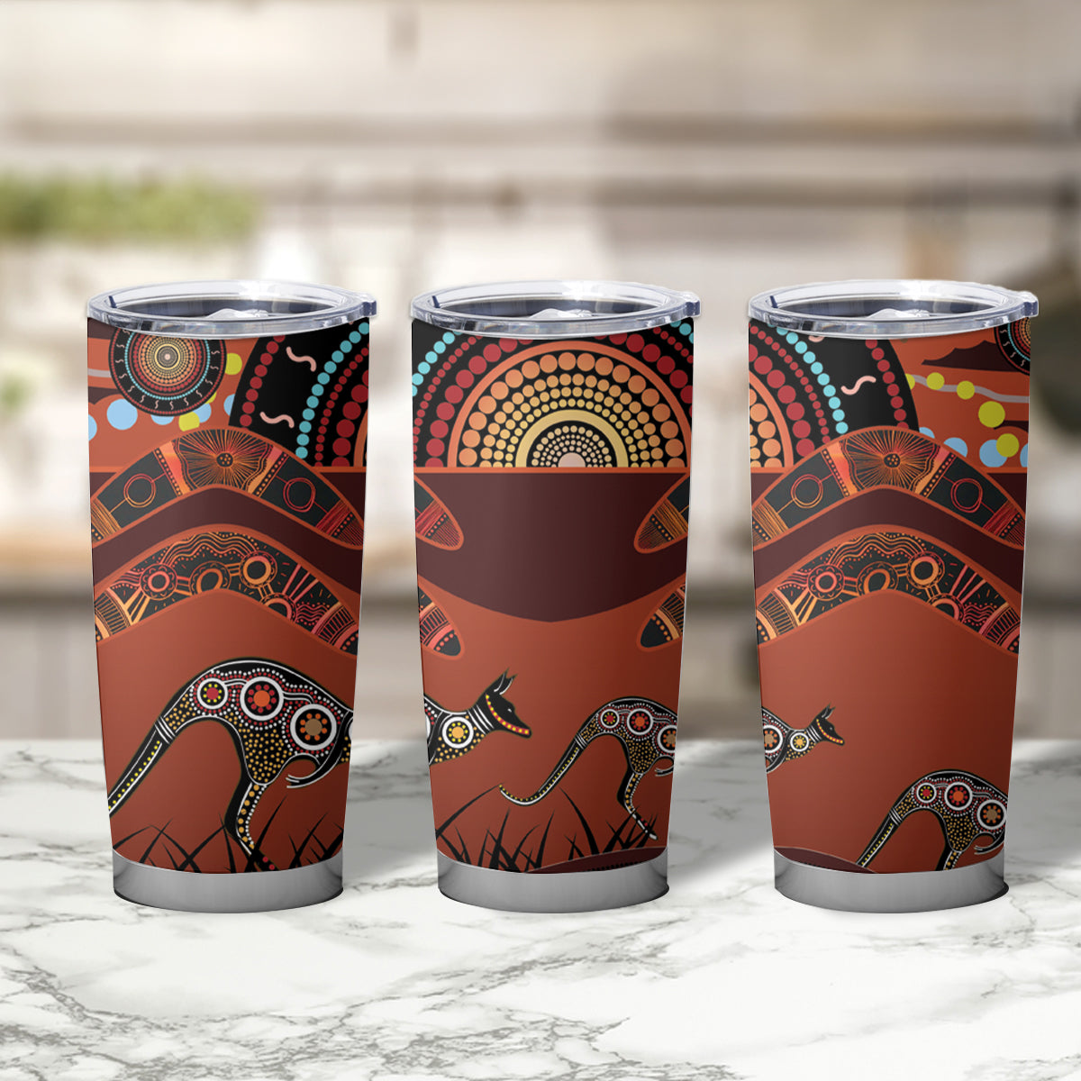 Bomerang and Kangaroo Aboriginal Art Tumbler Cup