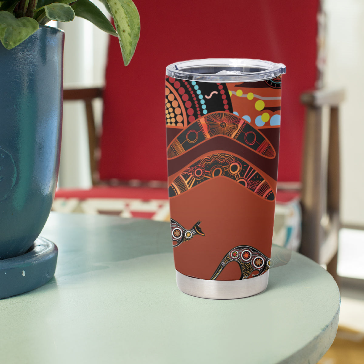 Bomerang and Kangaroo Aboriginal Art Tumbler Cup