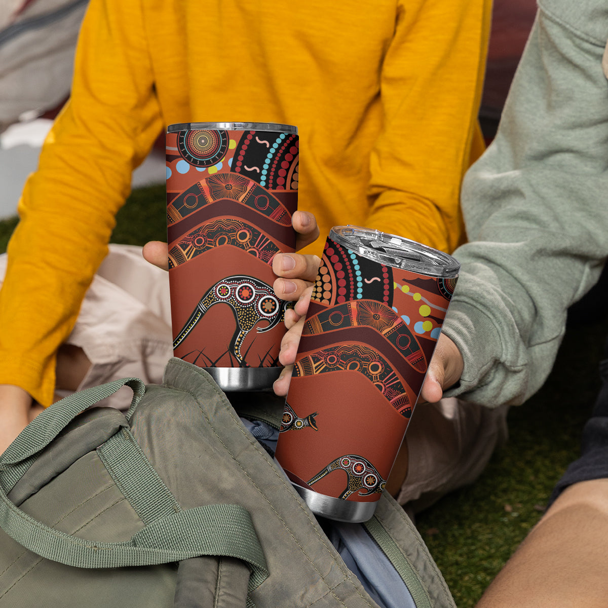 Bomerang and Kangaroo Aboriginal Art Tumbler Cup