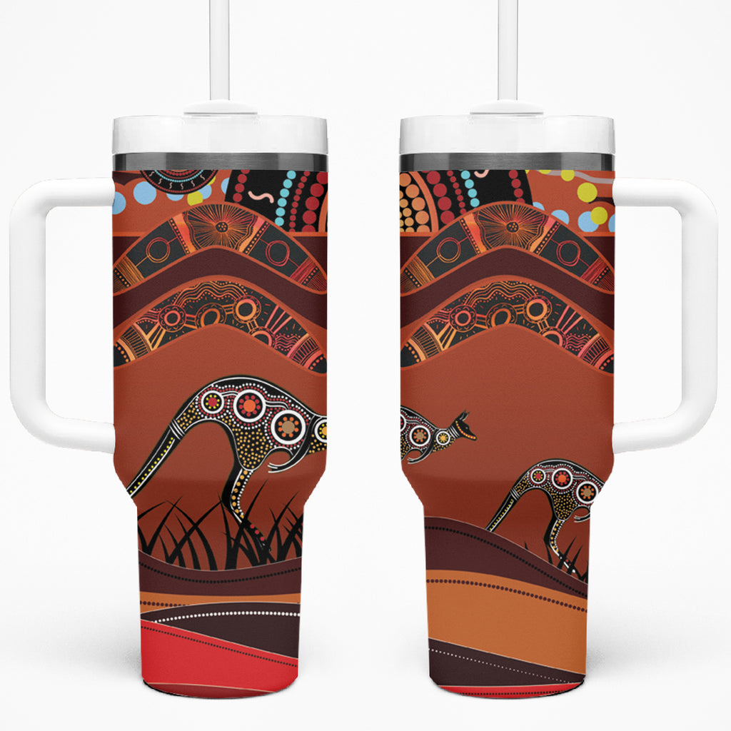 Bomerang and Kangaroo Aboriginal Art Tumbler With Handle
