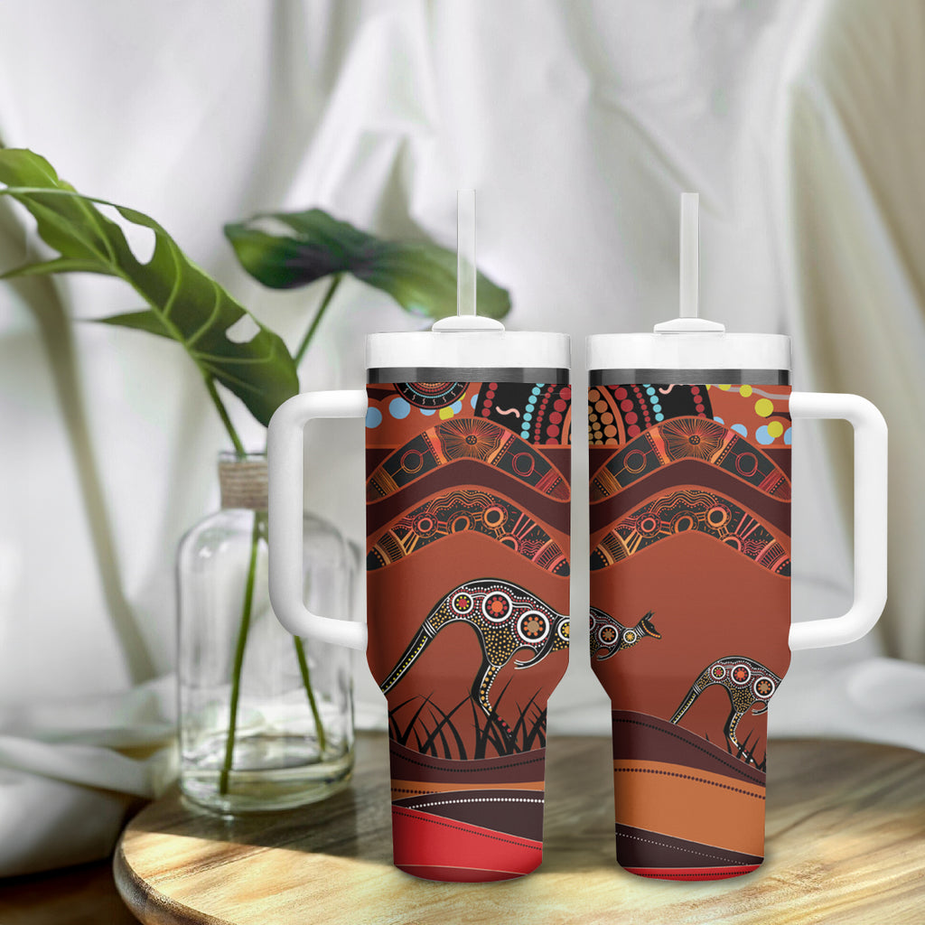 Bomerang and Kangaroo Aboriginal Art Tumbler With Handle