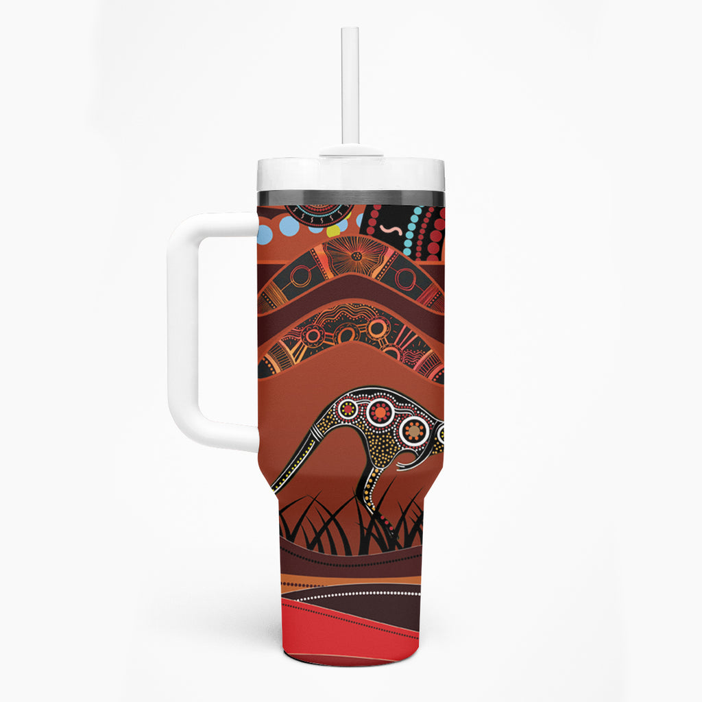 Bomerang and Kangaroo Aboriginal Art Tumbler With Handle