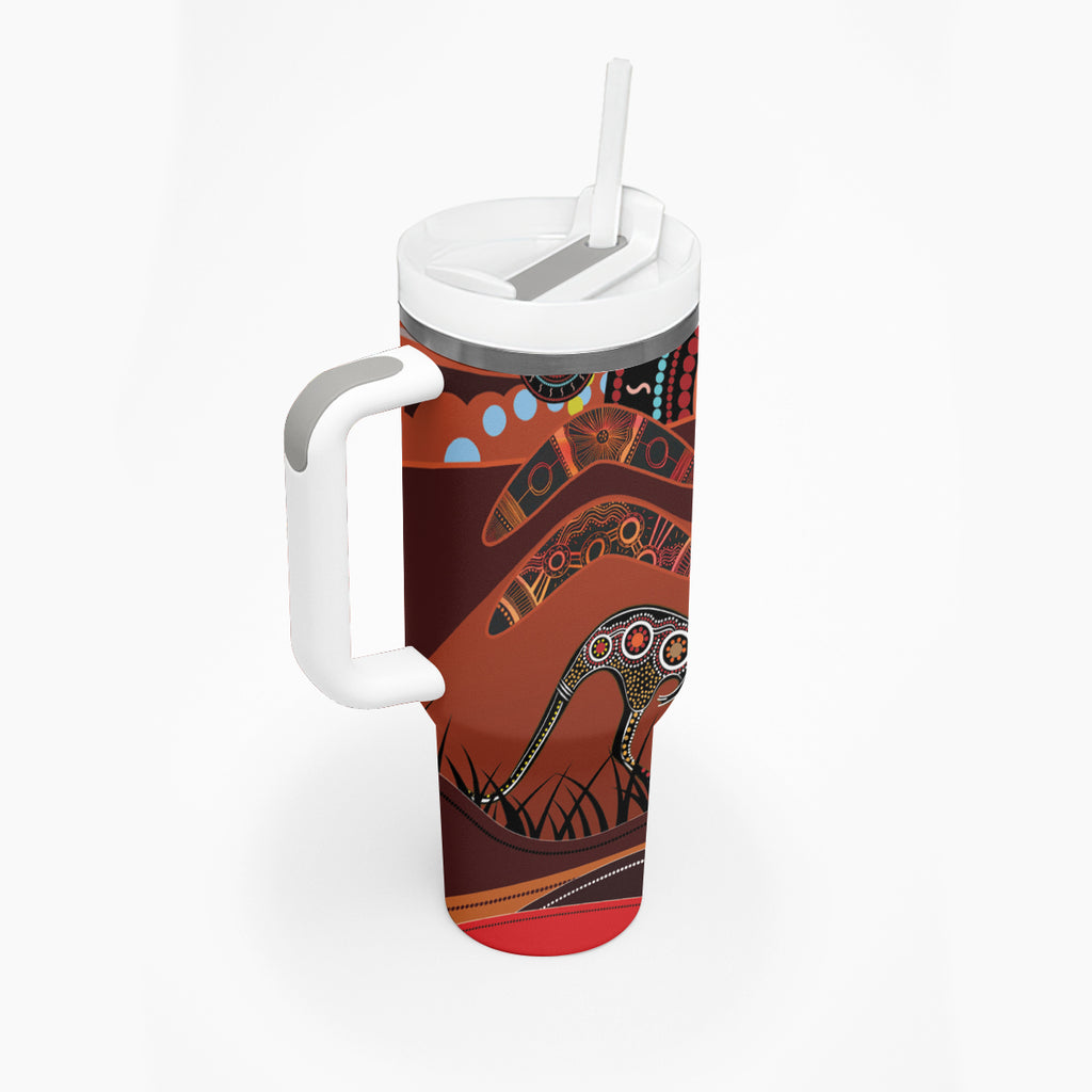 Bomerang and Kangaroo Aboriginal Art Tumbler With Handle