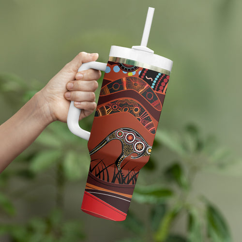 Bomerang and Kangaroo Aboriginal Art Tumbler With Handle