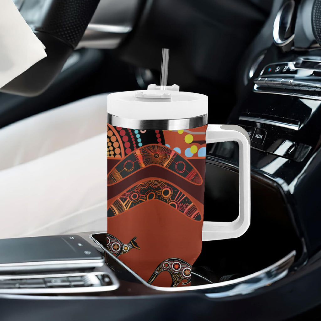 Bomerang and Kangaroo Aboriginal Art Tumbler With Handle