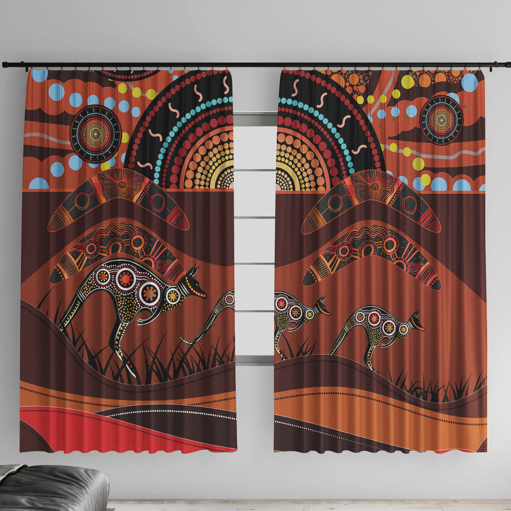 Bomerang and Kangaroo Aboriginal Art Window Curtain