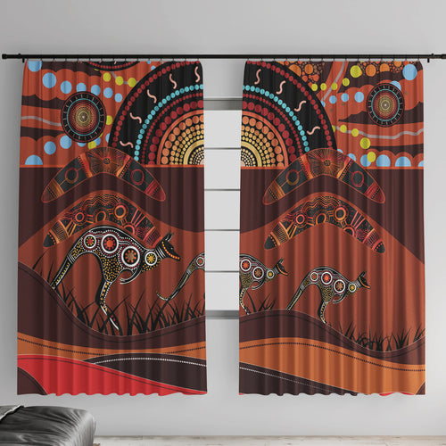 Bomerang and Kangaroo Aboriginal Art Window Curtain