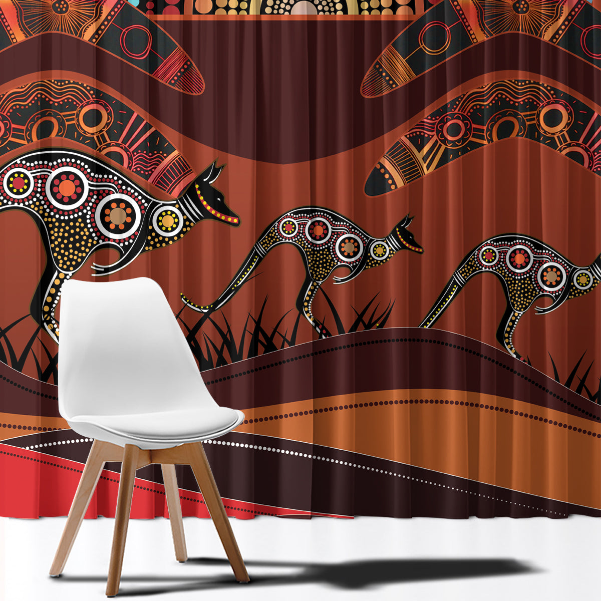 Bomerang and Kangaroo Aboriginal Art Window Curtain