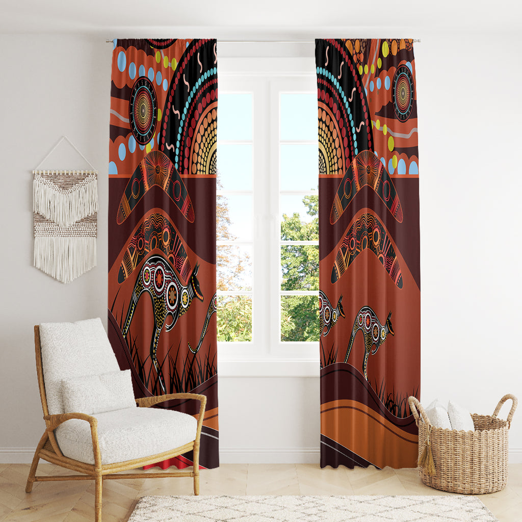 Bomerang and Kangaroo Aboriginal Art Window Curtain