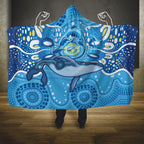 Whale In The Ocean Aboriginal Dot Art Hooded Blanket No1
