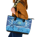 Whale In The Ocean Aboriginal Dot Art Leather Tote Bag No1