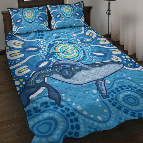 Whale In The Ocean Aboriginal Dot Art Quilt Bed Set No1