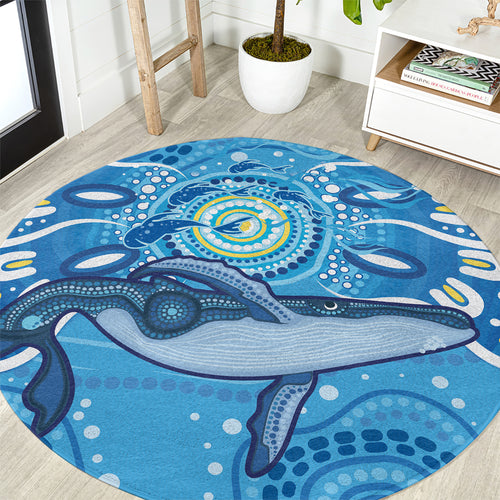 Whale In The Ocean Aboriginal Dot Art Round Carpet No1