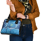 Whale In The Ocean Aboriginal Dot Art Shoulder Handbag No1