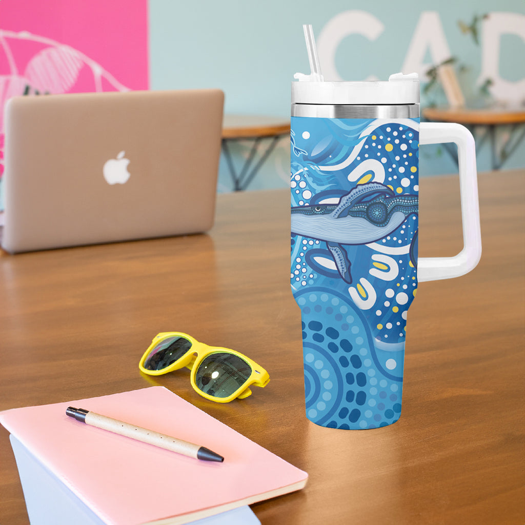 Whale In The Ocean Aboriginal Dot Art Tumbler With Handle No1